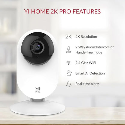 YI Pro 2K 3PC Home Security Camera, 2.4GHz Indoor Cameras for Home Security with Person, Vehicle, Animal Smart Detection, Phone App for Baby, Pet, Dog Monitoring, Works with Alexa and Google Assistant