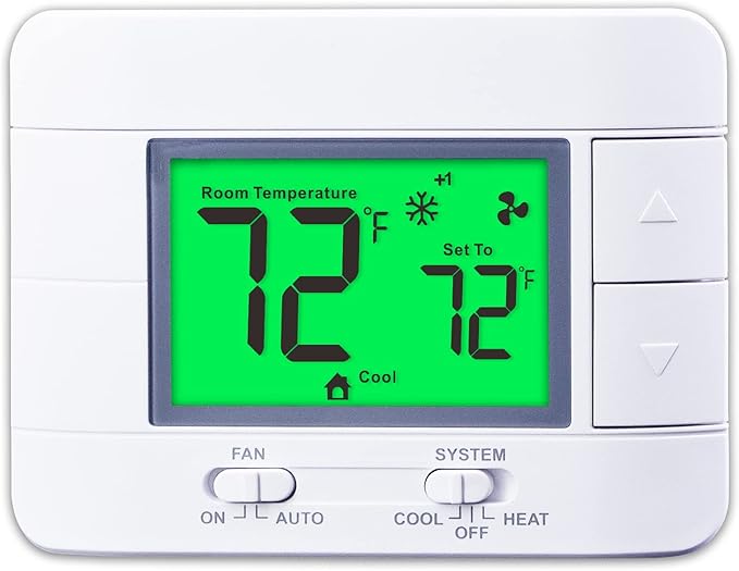 Upgraded Multi-Stage Non-Programmable Thermostats for Home 2 Heat/2 Cool, with Temperature & Humidity Monitor and Large Green LCD