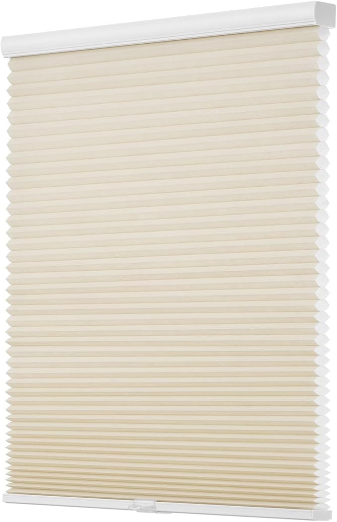 Changshade Cordless Cellular Shades Light Filtering Custom Size, Honeycomb Door Indoor Window Blinds 1.5 inch Cell Easy Install for Home, Office, Living Room, Bedroom, Bathroom, Nursey, Beige