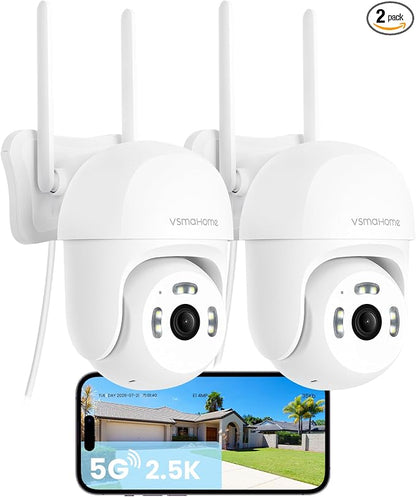 4MP Outdoor Security Camera,2.5K WiFi Camera for Home Security System,Plug-in Wired Outdoor Camera,24/7 Non-Stop Recording,360° PTZ,AI Motion Detection,Color Night Vision,Compatible with Alexa(2 PCS)
