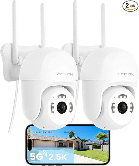 4MP Outdoor Security Camera,2.5K WiFi Camera for Home Security System,Plug-in Wired Outdoor Camera,24/7 Non-Stop Recording,360° PTZ,AI Motion Detection,Color Night Vision,Compatible with Alexa(2 PCS)