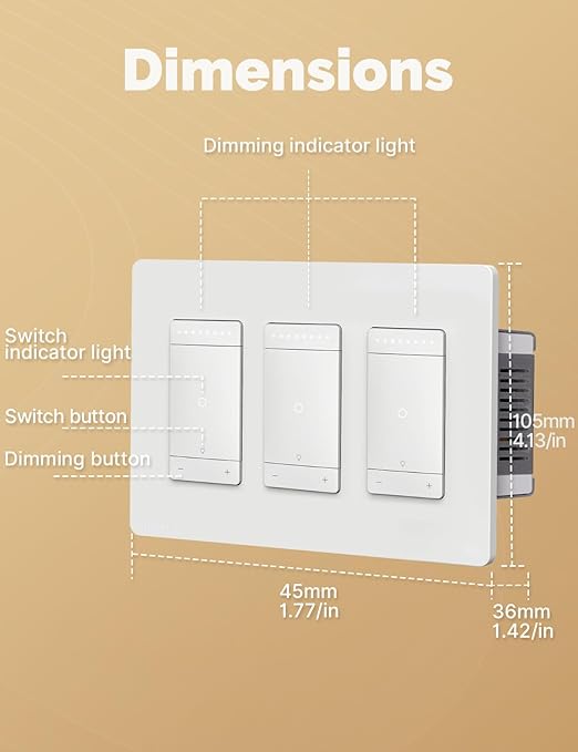 MOES 3 Way Smart Star Ring Dimmer Switch, 2.4GHz WiFi Dimmable Light Switch,Neutral Wire Required, Smart Life APP Remote Control, Works with Alexa & Google Assistant, Timer & Schedule White 3 Gang