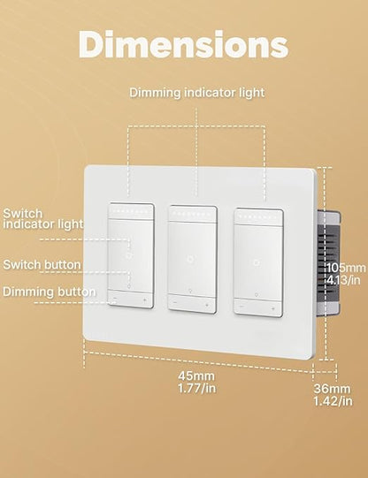 MOES 3 Way Smart Star Ring Dimmer Switch, 2.4GHz WiFi Dimmable Light Switch,Neutral Wire Required, Smart Life APP Remote Control, Works with Alexa & Google Assistant, Timer & Schedule White 3 Gang