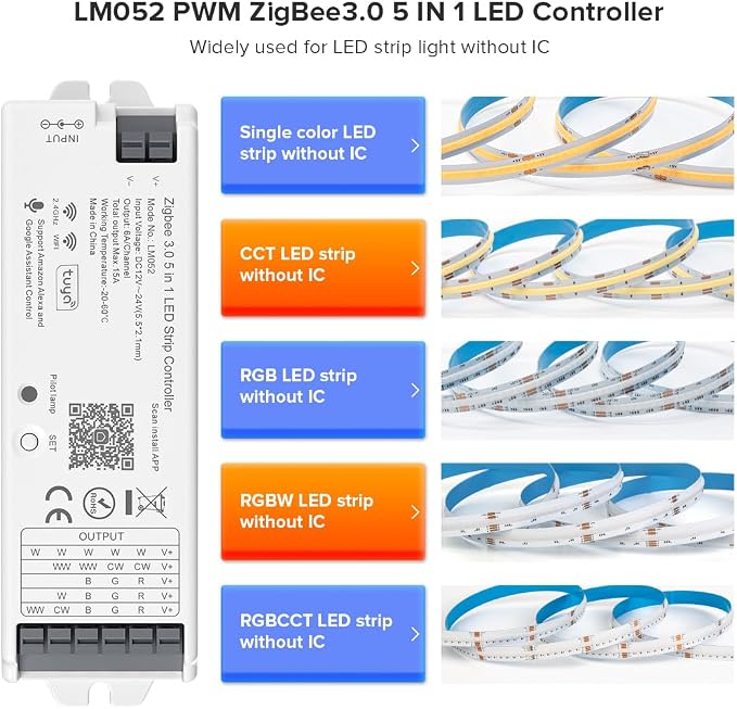 5in1 LM052 Tuya Zigbee3.0 LED Controller for All PWM(no IC) Strip