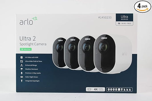 Arlo outdoor Ultra 2 Spotlight Camera Wire Free Security System 4 Pack with Total Security