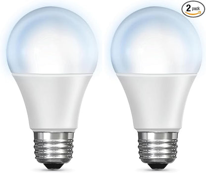 Feit Electric OM60/950CA/AG 60W Equivalent 2.4GHz WiFi Dimmable, No Hub Required, Alexa Google Assistant A19 Smart LED Light Bulb, 4.4" H x 2.3" D, 5000K Daylight (Pack of 2)
