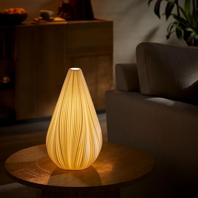 RONDURE Modern Ceramic Decorative Table Lamp Living Room Bedroom Bedside | Handcrafted Unique Warm Ambient Lighting Lamp, Accent White Translucent Ceramic shade, Fully Dimmable, Corded, Bulb Included