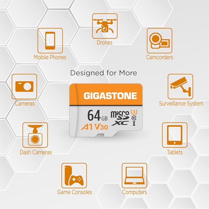 GIGASTONE 64GB Micro SD Card 5-Pack, A1 V30 4K Video Recording, Surveillance, Security Camera, Dash Cam, Drone, 95MB/s MicroSDXC Memory Card UHS-I Class 10, with Adapter
