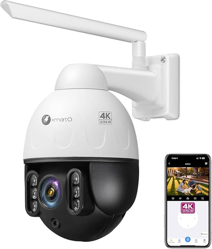 xmartO High-end 4K Wireless WiFi 6 PTZ Security Camera for Home & Business, 24/7 AI Tracking Surveillance, IR Night Vision & Flood Lights, 2-Way Audio Vandal-Proof Metal Dome CAM, View on Apps & NVR