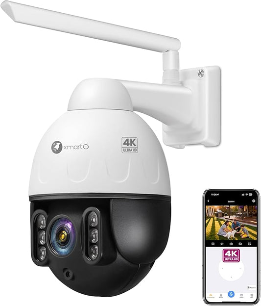 xmartO High-end 4K Wireless WiFi 6 PTZ Security Camera for Home & Business, 24/7 AI Tracking Surveillance, IR Night Vision & Flood Lights, 2-Way Audio Vandal-Proof Metal Dome CAM, View on Apps & NVR
