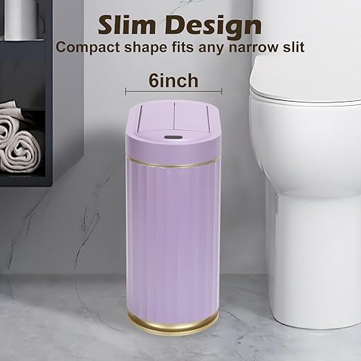 SYNCVIBE Bathroom Trash Can with Butterfly Lid 2 Gallon Sensor Trash can, IPX5 Waterproof Garbage Can Bathroom Decor, Automatic Trash Bin, Under-Counter Wastebasket for Bedroom, Living Room, Purple