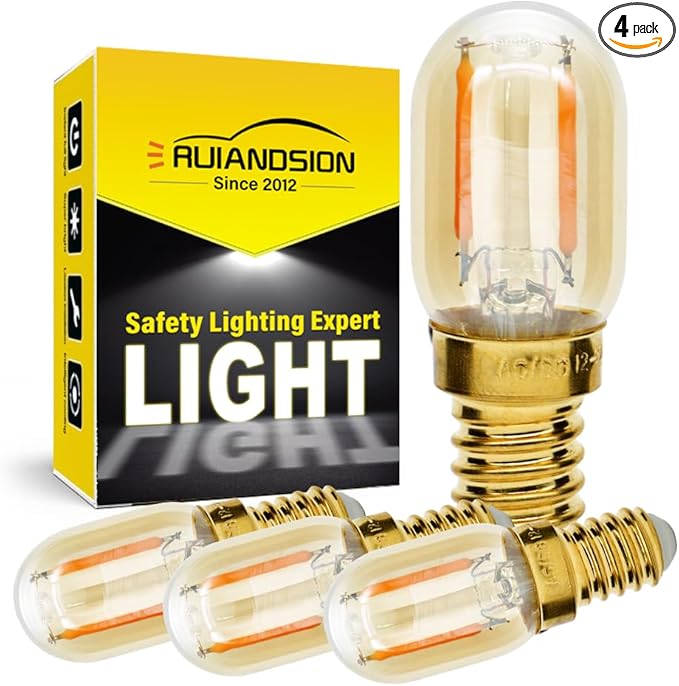 Ruiandsion E12 LED Bulb 1W Night Light 12-24V Chandelier Pendant Dimmable Candelabra Refrigerator Lights Freezer Fridge Lamp Bedroom Wall Sconces, Yellow 2200K (Pack of 4)