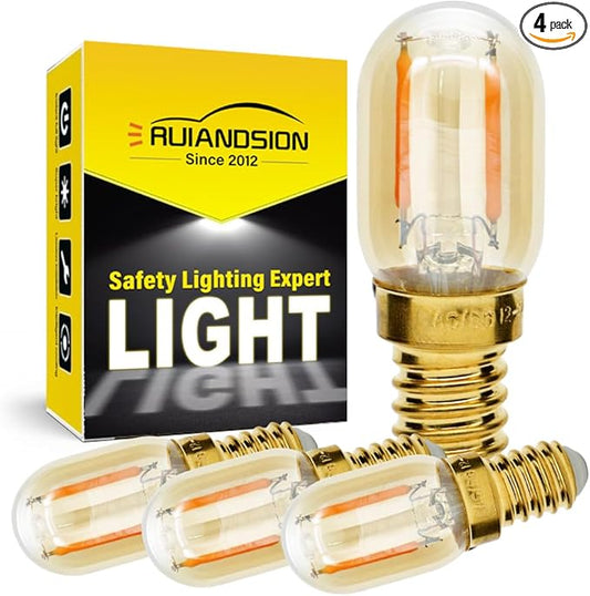Ruiandsion E12 LED Bulb 1W Night Light 12-24V Chandelier Pendant Dimmable Candelabra Refrigerator Lights Freezer Fridge Lamp Bedroom Wall Sconces, Yellow 2200K (Pack of 4)