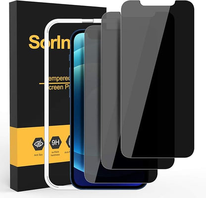 3-Pack Privacy Screen Protector for iPhone 12/12 Pro Privacy Screen Protector, Anti Spy Tempered Glass Film, 9H Hardness, Sensitive Touch, Bubble-Free, with Easy Installation Tray
