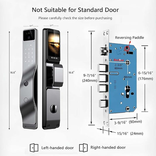 Smart Door Lock with Camera, 3D Face Recognition, Biometric Palm Vein Keyless Entry Deadbolt, Video Doorbell Intercom, Fingerprint, Passcode, Card, Touchscreen Keypad, Tuya App, Alexa, Front Door Home