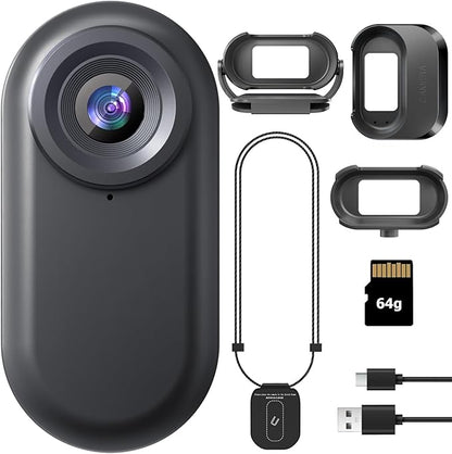 Mini Body Camera,Wearable Action Camera,Magnetic Worn Camera for Shirt,Thumb Size Hands Free Recording Necklace Body Cam for Pets,Travel,Work,Water Sports,Outdoor Adventures(Black, 64GB)