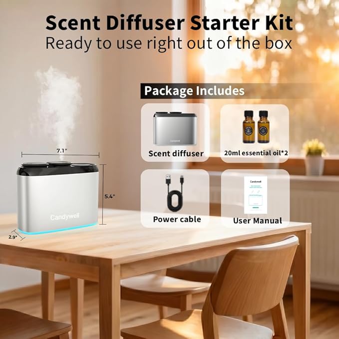Smart Essential Oil Diffuser with Dual Nozzle & App Control, Waterless Diffuser for 1500 Sq Ft, with 4 Timer & 4 Mist Levels, Hotel Scent Diffuser for Home & Office