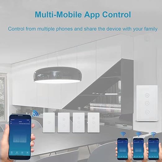 Wireless 2.4GHz Tuya WiFi Smart Light Touch Wall Switch Compatible with Alexa and Google Home for Lamp, Neutral Wire Required, No Gateway Required.Us Standard Electrical(2 Gang White)