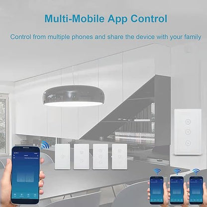 Wireless 2.4GHz Tuya WiFi Smart Light Touch Wall Switch Compatible with Alexa and Google Home for Lamp, Neutral Wire Required, No Gateway Required.Us Standard Electrical(2 Gang White)