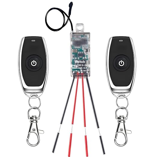 Mini Remote Control Switch,DC 5V/12V/24V/ 5A Relay Wireless ON/Off Switches with164ft Long Range,Micro RF Switch for Car,Motor,Lamps,LED Lights,Fans