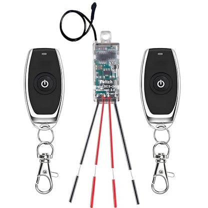 Mini Remote Control Switch,DC 5V/12V/24V/ 5A Relay Wireless ON/Off Switches with164ft Long Range,Micro RF Switch for Car,Motor,Lamps,LED Lights,Fans