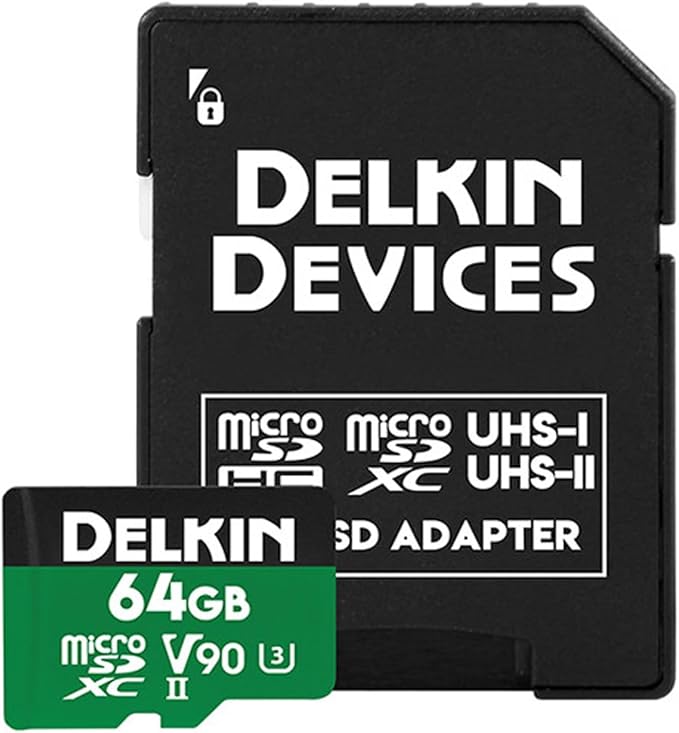 Delkin Devices 64GB Power MicroSD UHS-II (V90) - 300MB/s Read, 250MB/s Write, for 8K, 4K, 3D, HDR, and 360 Video Recording | High-Performance for Cameras