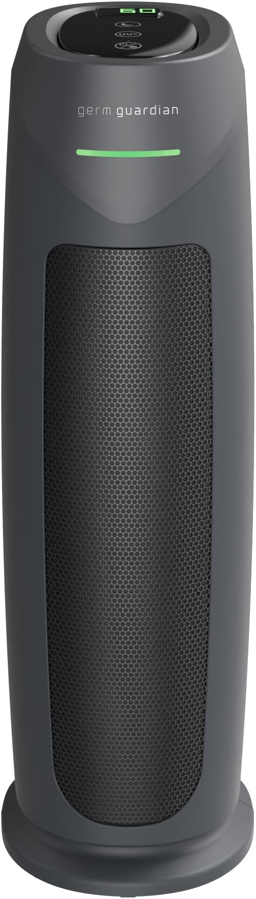 GermGuardian HEPA Air Purifier for Home, Large Rooms Up To 743 Sq. Ft. with HEPA PURE Air Filter, Air Quality Monitor & UV-C Light, AC4880G, 22" Tower, Graphite