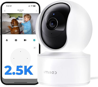 IMILAB 2.5K Indoor Camera, Room Camera for Bedroom, Dog/Pet/Baby/Nanny Cam with Xiaomi Home App, 360° Pan & Tilt Home Security Cam, Night Vision, Two Way Audio, 2.4GHz WiFi, No Subscription (C21)