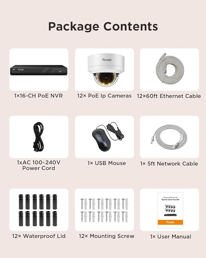 16 Channel Security Camera System, 12x 5MP Wired IK-10 Vandal Dome PoE Camera Outdoor, Human Vehicle Detection, Smart Color Night Vision, 2 Way Audio, NVR 4TB HDD, 24-7 Recording, PD54Y1216-5M