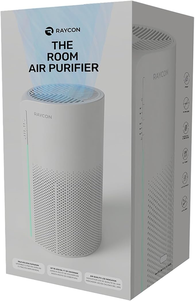 Raycon Room Air Purifier, H13 Replaceable HEPA Filter, Air Quality LED Indicator, Adjustable Fan Speeds, Home Essentials (White)
