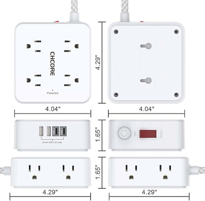 Surge Protector Power Strip - CHCORE 5Ft Braided Extension Cord with 8 Outlets with 4 USB (2 USB C) Charging Ports, Flat Plug Multi Plug Outlet Extender Charging Station for Home Office, ETL, White