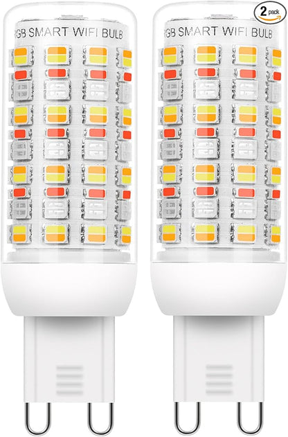 I-SHUNFA Wi-Fi RGBCW Smart G9 LED Bulbs,Compatible with Alexa/Google Home,Multicolour Dimmable,2700K-6500K,AC 120V 4W,400LM Brightness Adjustable 1%-100%,with Musical Rhythm LED Light Bulb,2 Pack