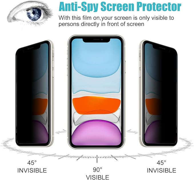 PEHAEL 3 Pack for iPhone 11/iPhone XR Privacy Screen Protector Anti-Spy Tempered Glass Film 9H Hardness Easy Installation Bubble Free [6.1 inch]