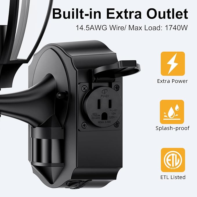 Porch Lights with Outlet, Motion Sensor Outdoor Lights, 2 Pack