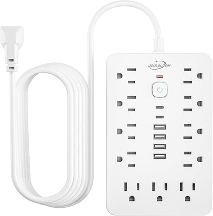 JouleLoom 17-in-1 Surge Protector Power Strip, 6FT Flat Plug Cord, 11 AC Outlets +6 USB Ports (2 Type-C), 10A/1250W, Single Touch On/Off Switch,White