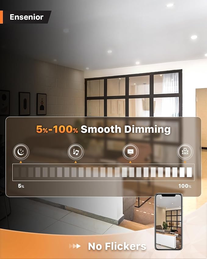 Ensenior 16 Pack 6 Inch LED Recessed Ceiling Light, Dimmable, 5000K Daylight, 1050LM 12W 120V, High Brightness Canless Wafer Downlight - ETL&FCC&IC