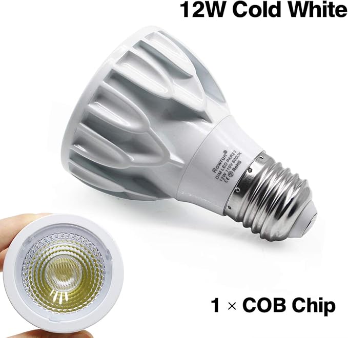 PAR20 LED Bulb 12W Dimmable 6000K Daylight White, COB Spotlight 24° Beam Angle, 1200LM 100W Equivalent, E26 Base for Recessed Lighting, Track Lights, Flood Lamps, (2-Pack)