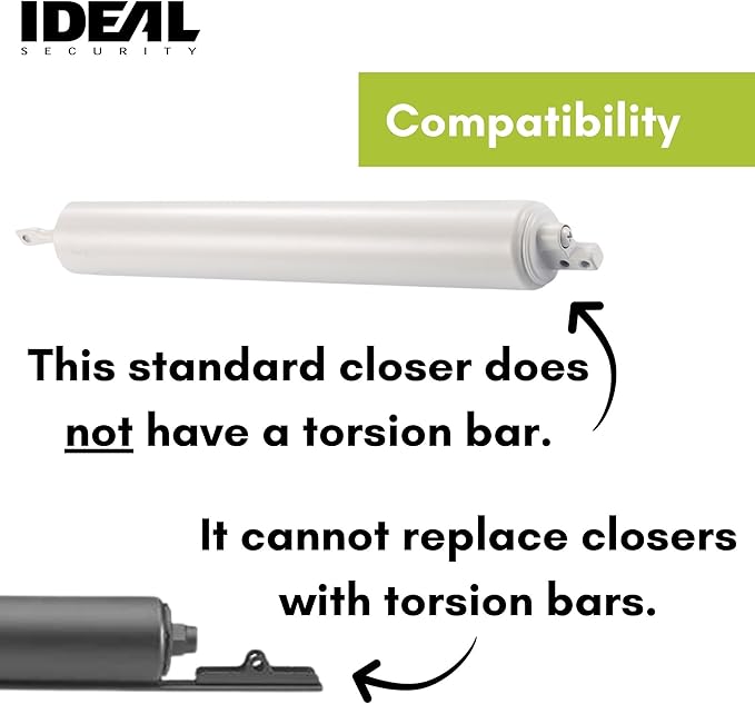 Ideal Security Model 9 Standard Duty Pneumatic Storm and Screen Door Closer, 10.5" L x 1.25" W x 1.25" H, Adjustable Speed, Smooth Closing for Lightweight to Medium Doors, Easy Install, White