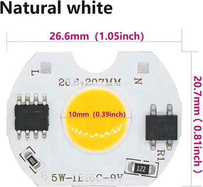 10pcs LED COB lamp Bead 5W 9V COB Chip 220V Smart IC No Need Driver DIY Flood Light Led Bulb Spotlight Outdoor Chip Lamp(White)