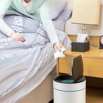 Garbage Can with Lid, Intelligent Sensor Opening and Closing, Small Garbage Can for Living Room, Bedroom, Kitchen and Bathroom (2, White)