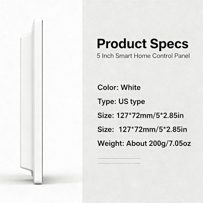 5 Inch Smart Home Control Panel Touchscreen, Wall Mount Smart Devices Switch, White - Built - in Voice Assistant, Multimode Gateway, Quick Control for Home Automation
