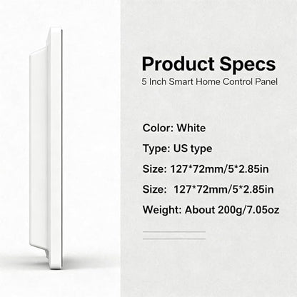 5 Inch Smart Home Control Panel Touchscreen, Wall Mount Smart Devices Switch, White - Built - in Voice Assistant, Multimode Gateway, Quick Control for Home Automation
