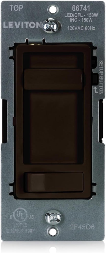 Leviton SureSlide LED Advanced Dimmer Switch for 150W Dimmable LED, Halogen and Incandescent Bulbs and Fixtures, 66741-B, Brown