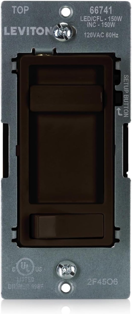 Leviton SureSlide LED Advanced Dimmer Switch for 150W Dimmable LED, Halogen and Incandescent Bulbs and Fixtures, 66741-B, Brown