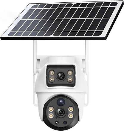 XIAOVV WiFi Security Camera, 4K Solar Dual-Eye Outdoor Wireless 360° PTZ WiFi Camera with Dual-Lens, Cloud Storage, SD Card Support up to 128GB, White, Wall Mount