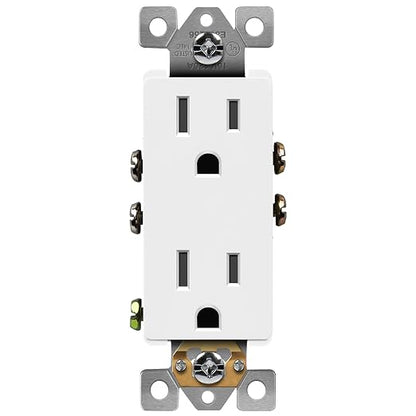 ENERLITES 10 Pack Decorator Wall Outlet, 15A Standard Electrical Receptacle | Self-Grounding, UL Listed, 5-15R, 125V, Non-Tamper Resistant Residential Outlets for Home, Kitchen, Bathroom, White