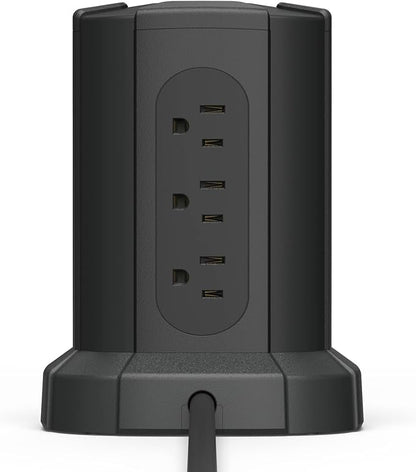 Amazon Basics Power Strip Tower Charging Station, Surge Protector 1080J, 9 Outlet with Integrated USB Charging Ports (2 USB-A and 1 USB-C), Space Saving, 15A, 6ft Cord, Black
