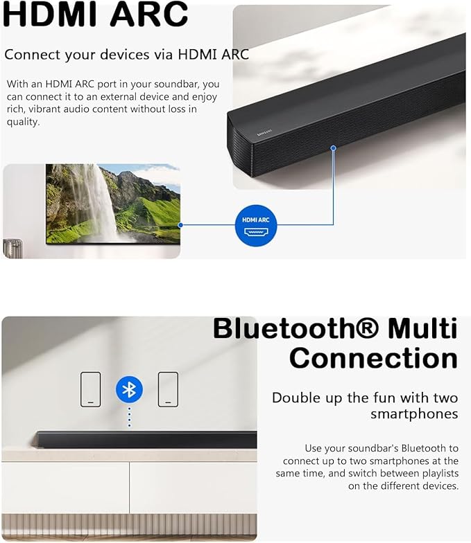 Samsung Soundbar HW-B650F 3.1ch with Subwoofer, Dolby Audio, Powerful Bass Sound Bar for TV, Clear Dialogue, Home Theater Audio System for Movies, Gaming & Music