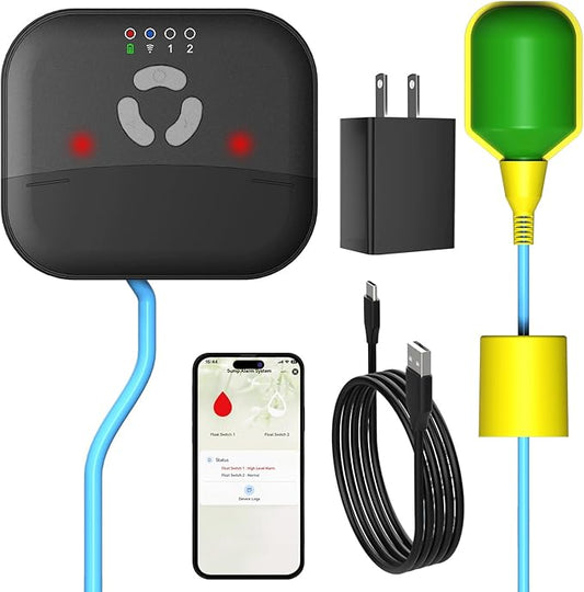 WiFi Sump Pump Alarm, Dual Float Switch, 90dB, Free App Alerts