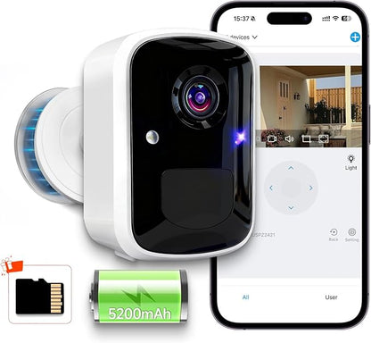 2026 Upgraded Wireless Security Camera, 5MP WiFi Battery Powered Camera for Home Security with AI Motion Detection, Spotlight, 2-Way Talk, Siren, IP65, Cloud&Up to 256G SD Storage( A sd Card Included)